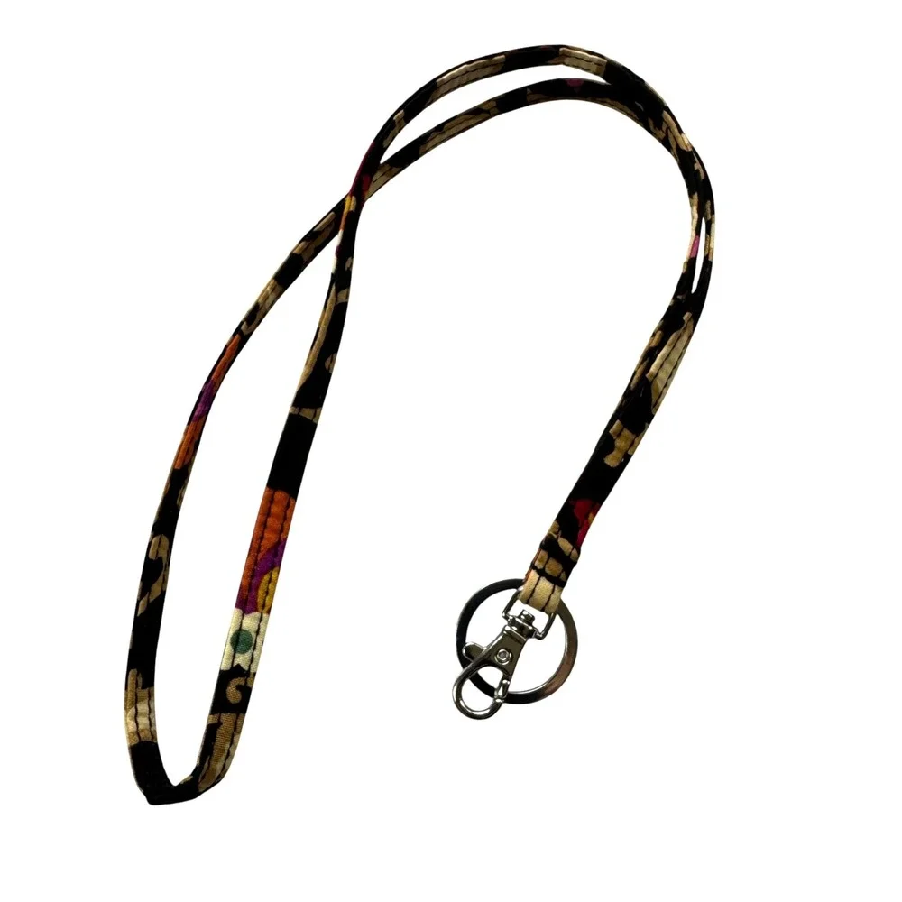 Vera Bradley Suzani Lanyard Keyring Lobster Clasp Retired Print Black Tan Floral